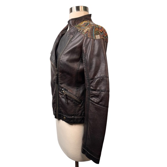 Paparazzi Vegan Leather Brown Distressed Moto Jacket S - Picture 9 of 15